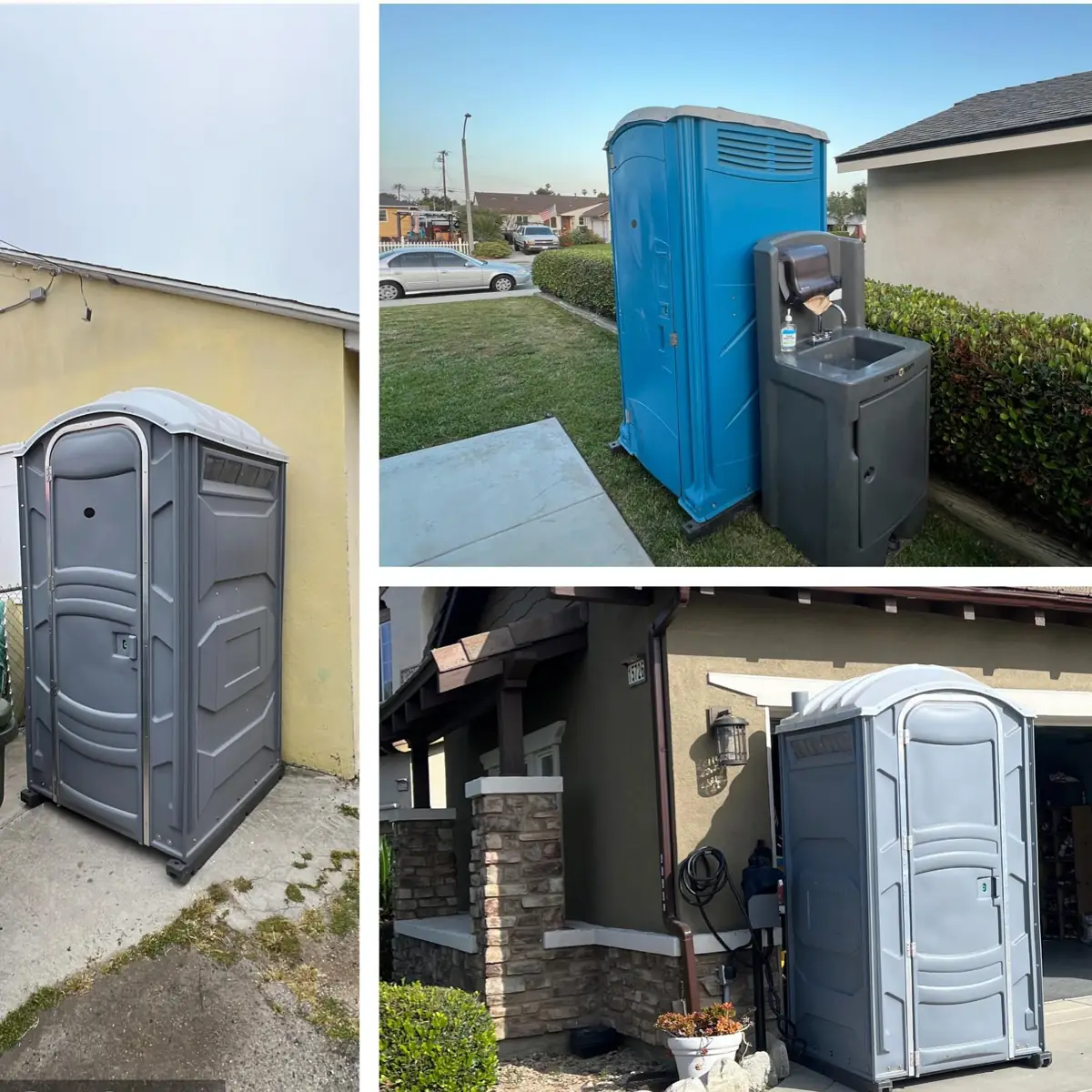 Portable toilets placed beside homes on driveways